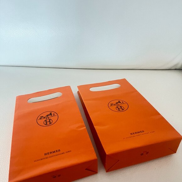 SET OF 2 Hermes Paris Authentic Orange Logo Paper Shopping Bag Tote - Picture 4 of 4
